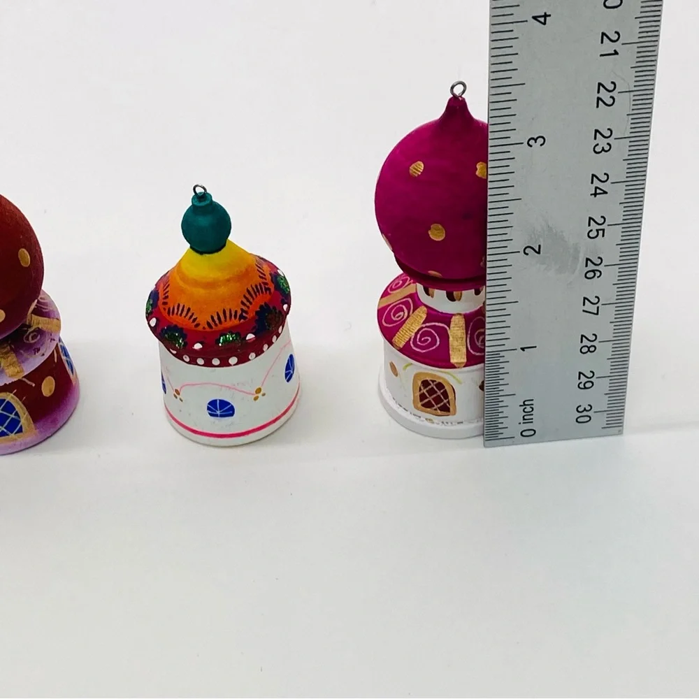 Wooden Hand Painted Set of 5 Christmas Tree Ornaments Church Tree Russian Color